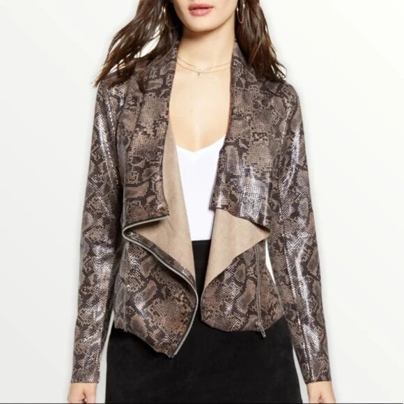NWT BLANKNYC Snakeskin Print Faux Leather Drape Front Asymmetrical Zip Jacket M - Picture 1 of 8